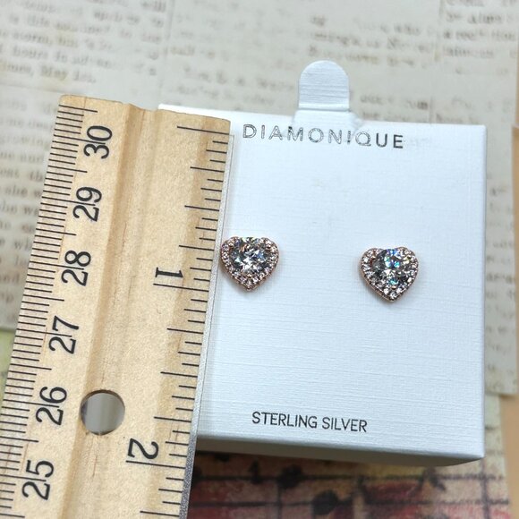 Diamonique New in Box Sterling Silver Rose Pink Gold Heart Cut CZ Earrings QVC - Picture 3 of 8